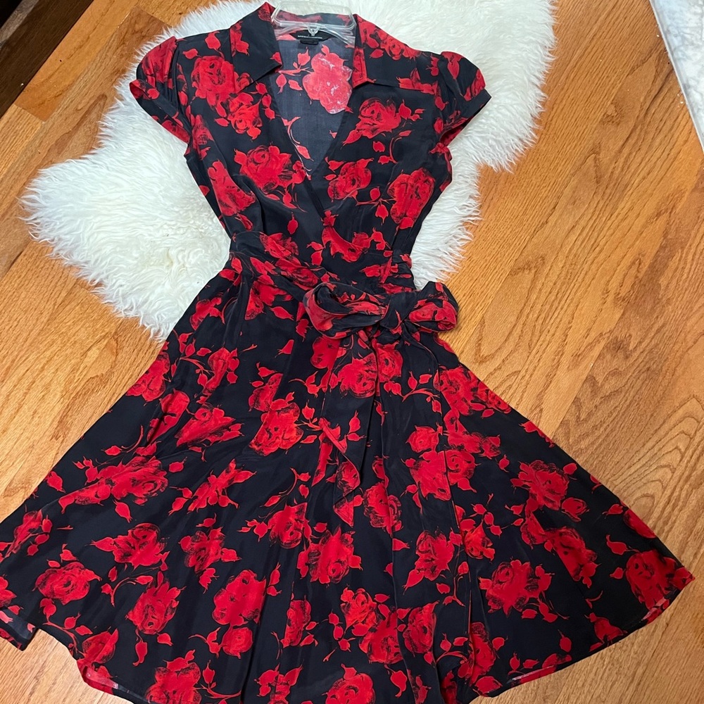 Like new 100% silk faux wrap dress